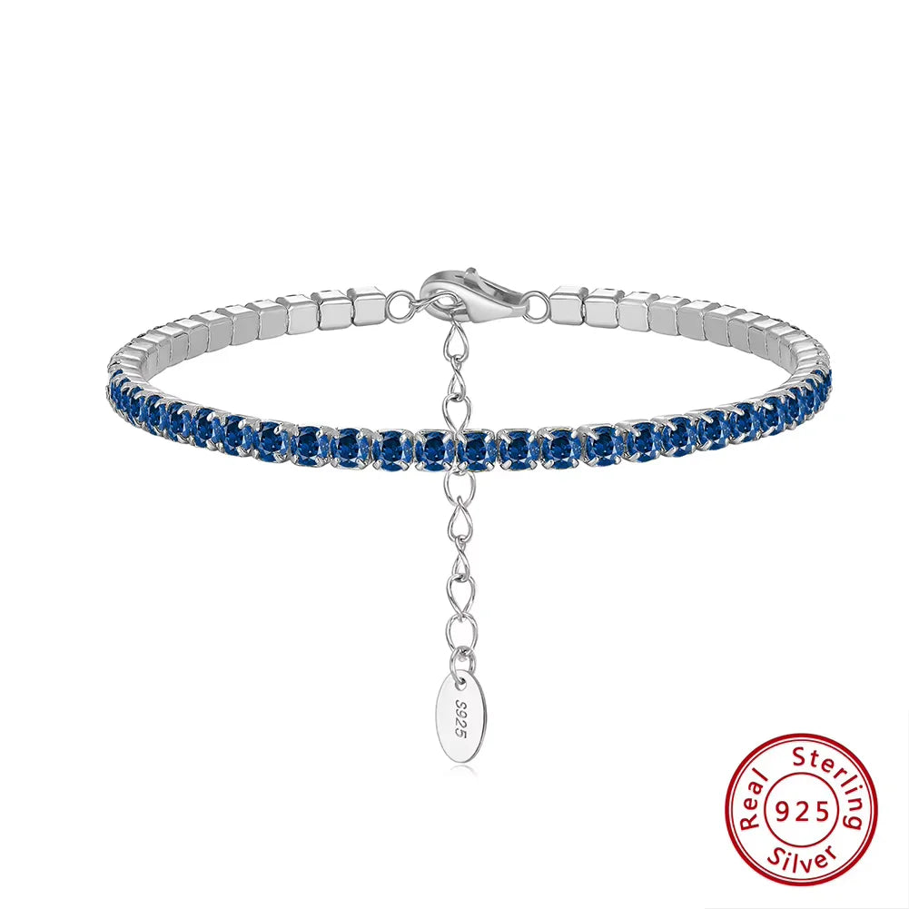 Fashion 3mm Bezel Setting Colorful 4A Cubic Zirconia Tennis 925 Sterling Silver Adjustable Bracelet for Women SB192