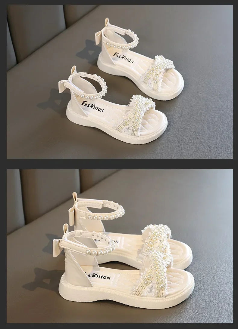 Children's Sandals Summer Girls Princess Causal Bowtie Roman Sandals Fashion Sweet Kid Party Non-slip Open-toe Sandals Hook Loop