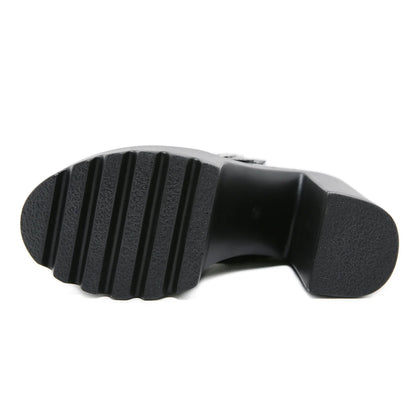 Block Heels Pumps for Women Fashion Multi Buckle Strap Heart Design Dress Shoes Side Zipper High Heels Mary Jane Shoes