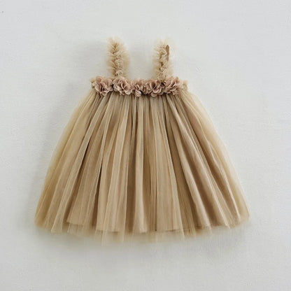 1-6 Y Girls Dresses  3D Flower A Line Dress for Girls Sleeveless Camisole Mesh Dress