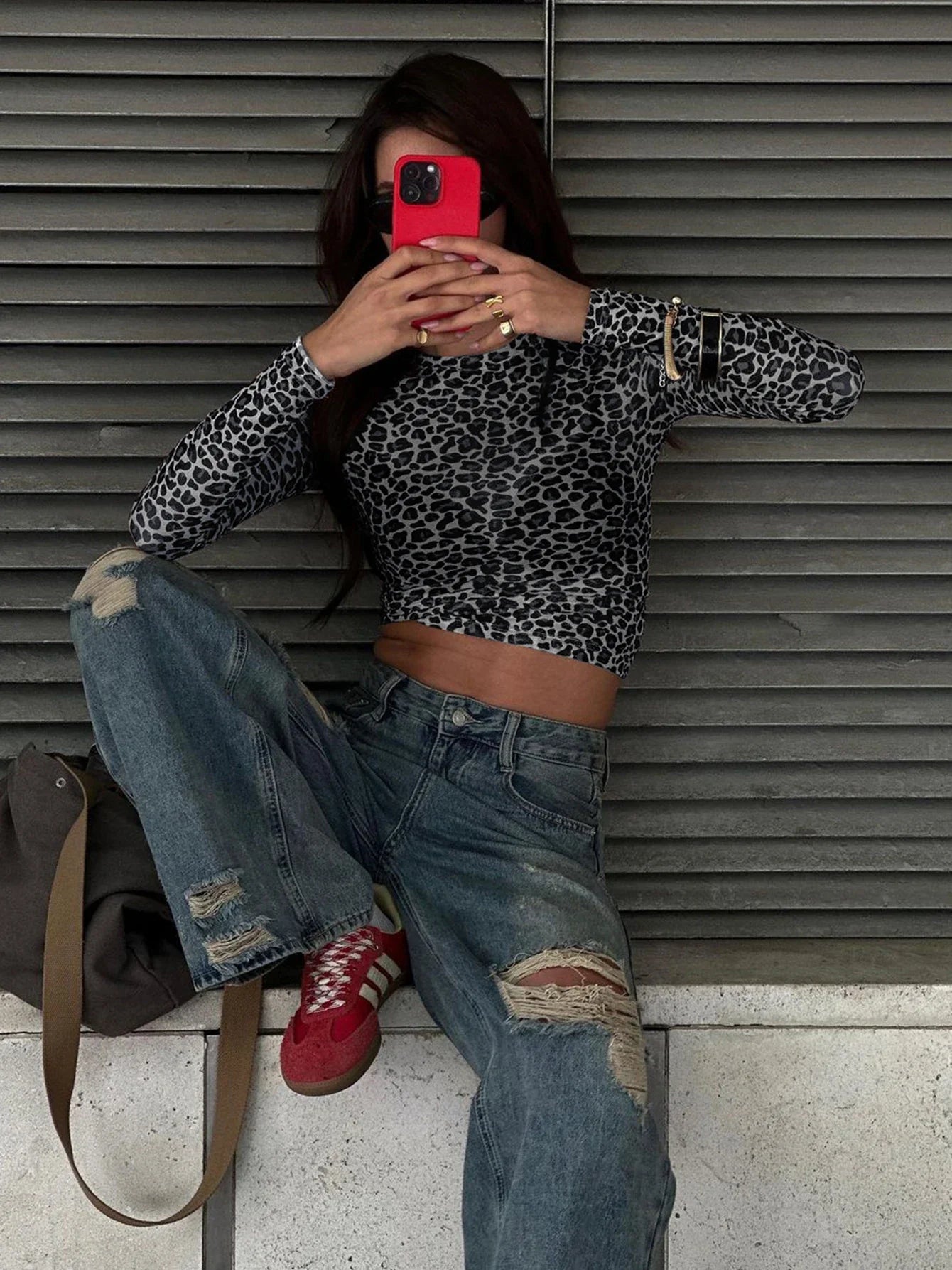 Sexy Long Sleeves Tops Mesh T Shirt Leopard Printed Bodycon Women Clothes Lady Party Club Streetwear Casual Nightout Y2K