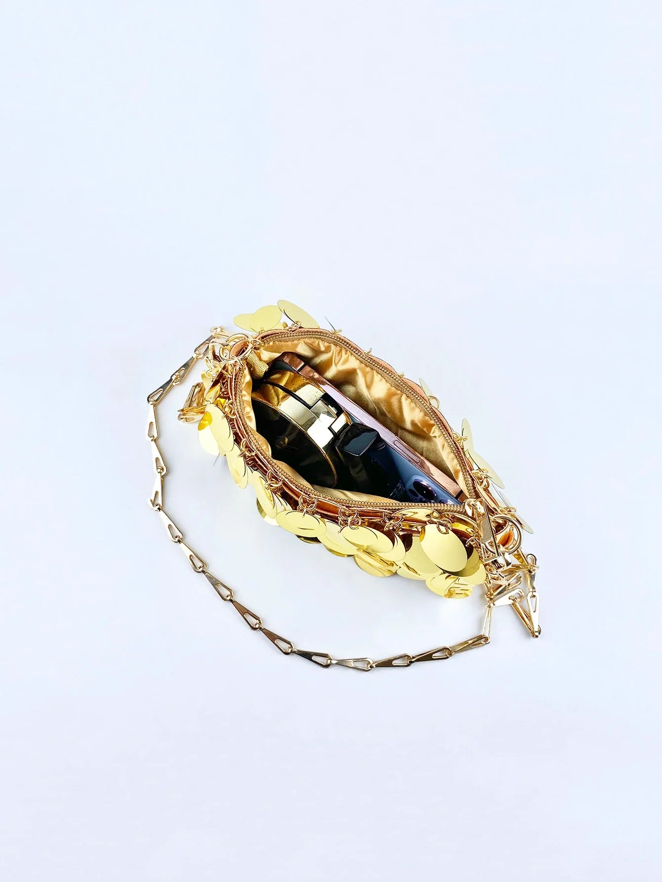 Trendy and cool gold glitter chain, women's fashionable and simple texture, horizontal square bag, personalized bag
