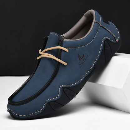 Novos Tênis Masculinos Casuais de Couro Feitos à Mão da Moda 2024 Design Sapatilhas Masculinas Mocassins Respiráveis Cano Baixo Sapatos Flats Dirigir Tamanho Grande