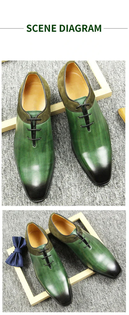 Green Classic Men Shoes  Leather Formal Casual Wedding Party Lace Up Oxfords Big Size Suede and Split Leather Footwear For Males