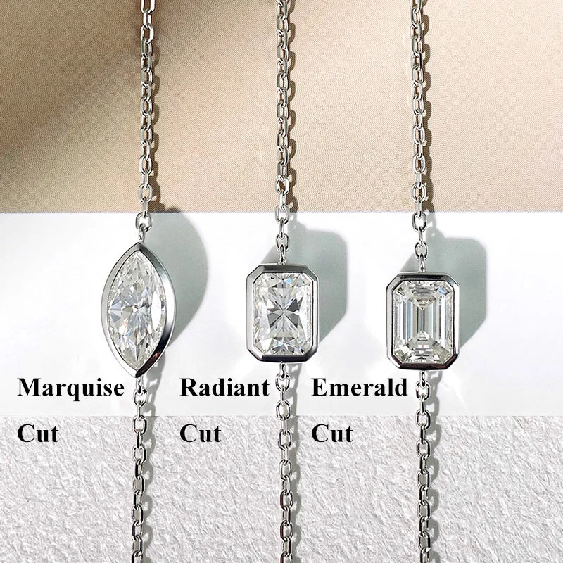Bezel Setting 1/2CT Pear Marquise Emerald Cut Moissanite Solitaire Link Bracelet Women 925 Silver Diamond Party Wrist Chain