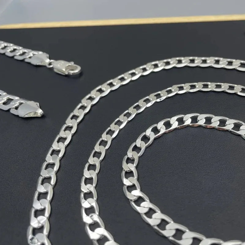 925 Sterling Silver Necklace 2-12mm Width 40-75cm Long Chain Lobster Clasp Men and Women Engagement Jewelry