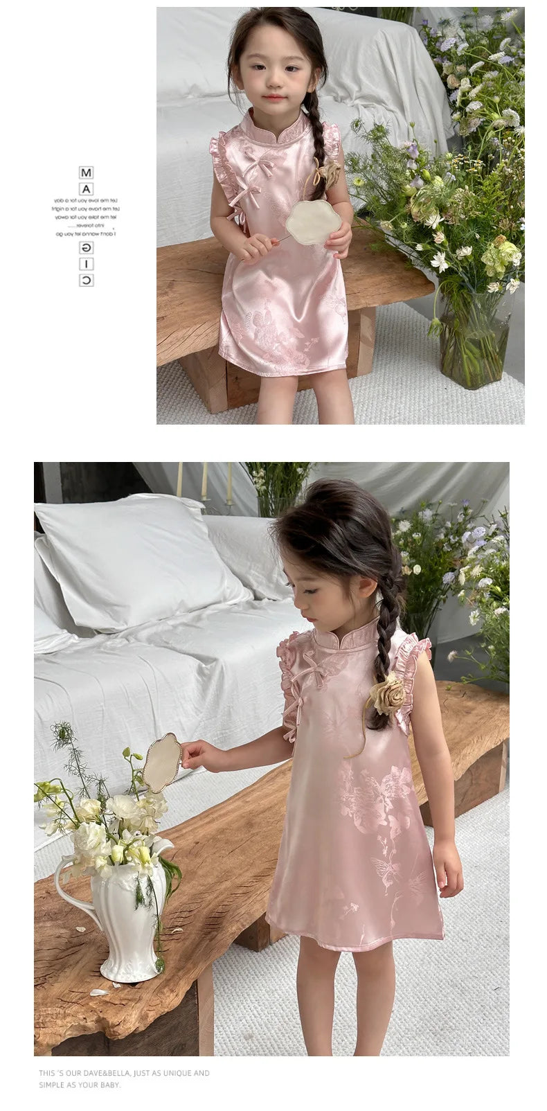 Vestido de princesa rosa estilo chinês retrô Qipao sem mangas para meninas de 2 a 10 anos Vestido 2026 Novo verão Roupas para o Dia das Crianças 6.1