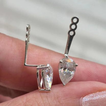 4cttw Pear Cut Moissanite Stud Earrings 925 Sterling Silver Sparkly Waterdrop Diamond Ear Jacket Earring for Women Jewelry Gift