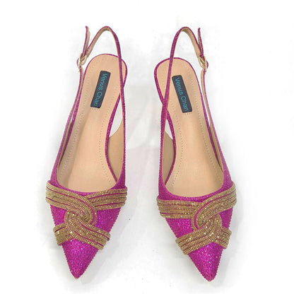 Special Design High Quality Orange Color African Women Shoes and Bag Set with Shinning Crystal for Wedding Party