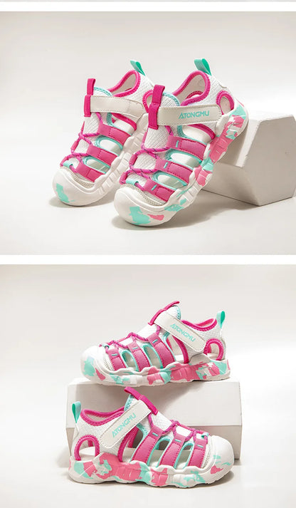 Children Summer Sports Sandals Girls Beach Outdoor Non-slip Hiking Shoes Boys Hollow Breathable Anti Collision Round Toe Sandals