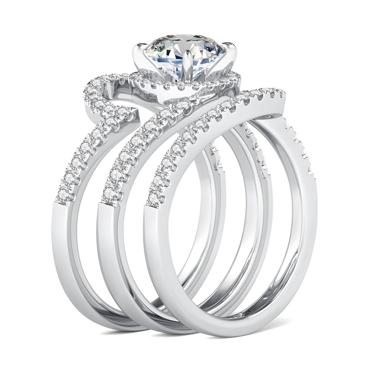 Luxury 3Pcs Set Full Moissanite Bridal Ring Set 925 Sterling Silver Engagement Ring for Women Wedding & Proposal Gift
