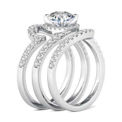 Luxury 3Pcs Set Full Moissanite Bridal Ring Set 925 Sterling Silver Engagement Ring for Women Wedding & Proposal Gift