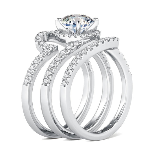 Luxury 3Pcs Set Full Moissanite Bridal Ring Set 925 Sterling Silver Engagement Ring for Women Wedding & Proposal Gift