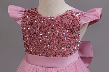 2025 New Elegant Girl Wedding Dress Sequined Mesh Princess Dress 4-12 Year Old Girl Graduation Party Prom Evening Dress