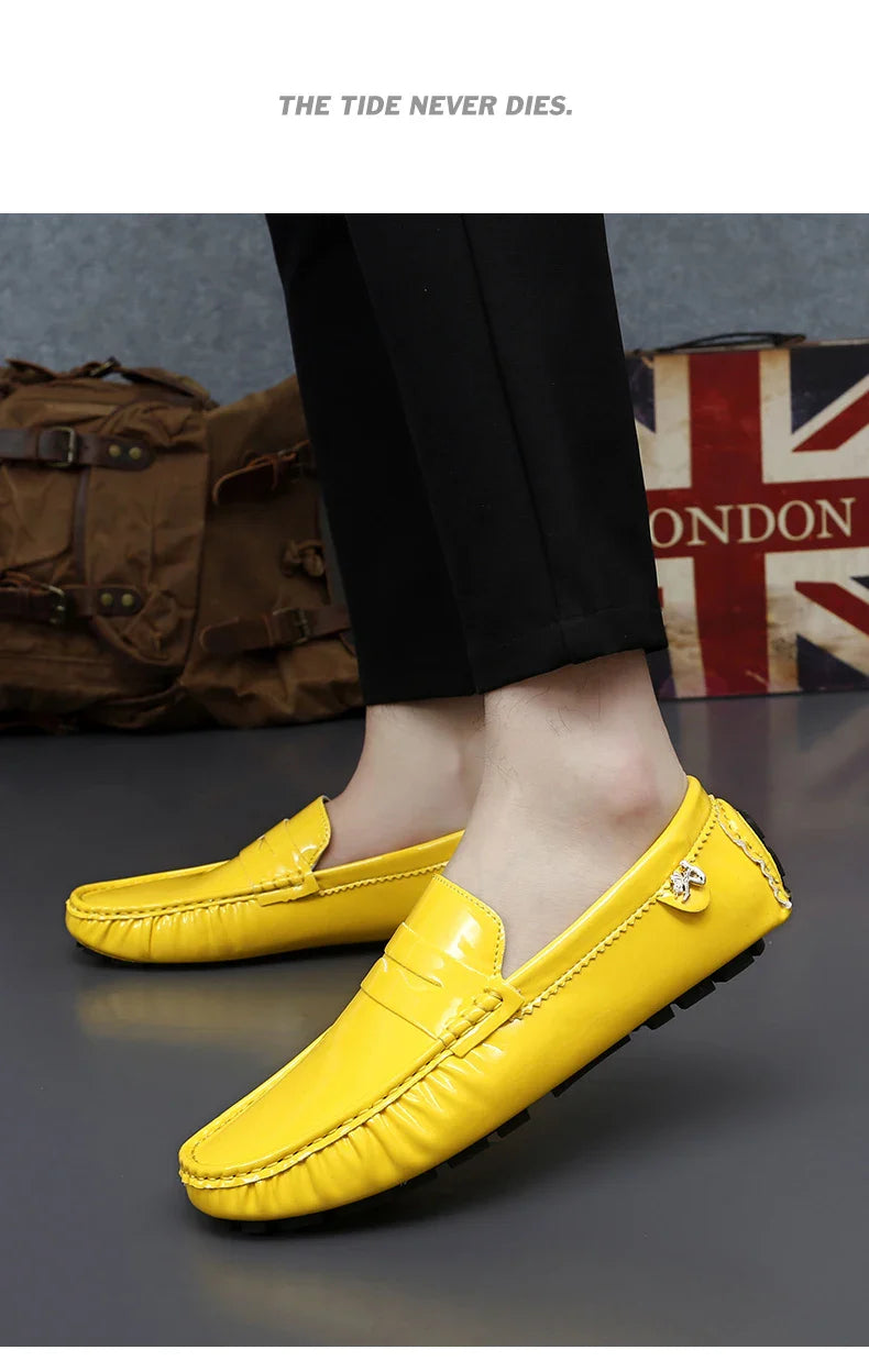 Patent Leather Beanie Shoes Men's New Spring and Summer Large Size Patent Leather Casual British Leather Shoes Women's Slip-On Lazy Casual Shoes Handmade Shoes
