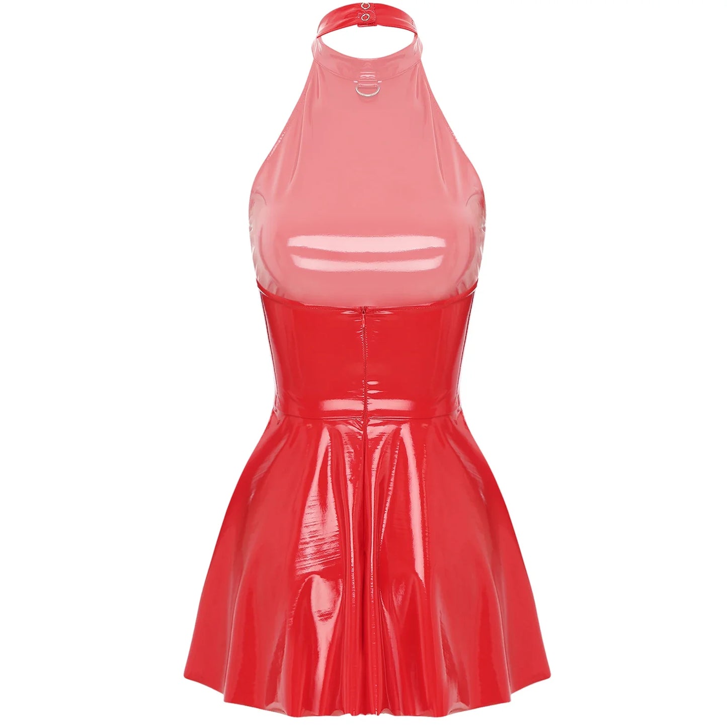 Glossy Patent Leather Glossy Mini A-Line Latex Dress for Womens Swing Skirt Skater Bodycon Mini Dress Rave Disco Party Clubwear