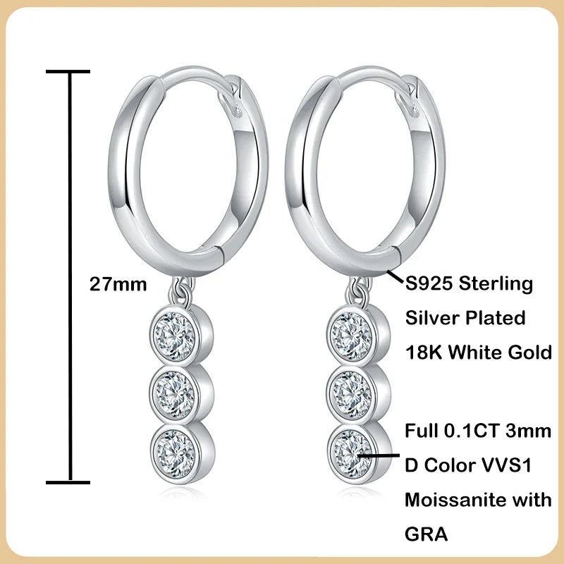 New In Real 0.6CT 3mm Full Moissanite Diamond Drop Earrings for Women S925 Silver Long Tassel Dangle Earring Fine Jewelry