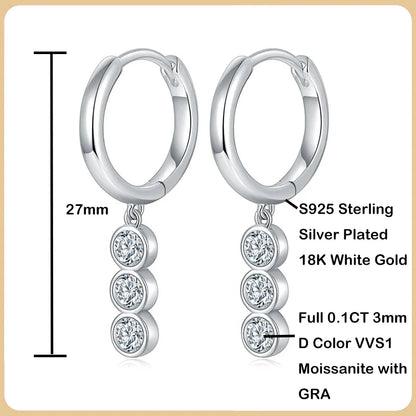 New In Real 0.6CT 3mm Full Moissanite Diamond Drop Earrings for Women S925 Silver Long Tassel Dangle Earring Fine Jewelry