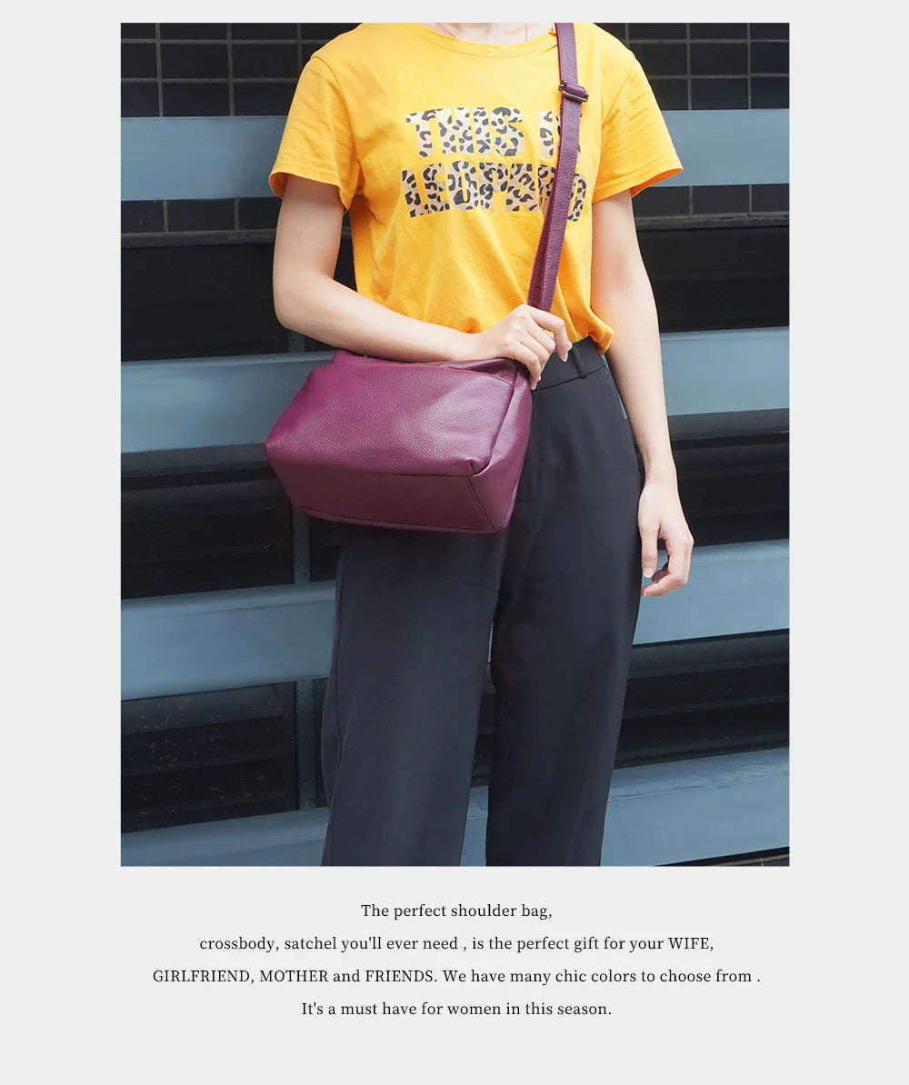 Elegant Genuine Leather Women's Shoulder Bag Trendy Crossbody Messenger Bag for Ladies Dark Red Blue 100% Satchels Hobo