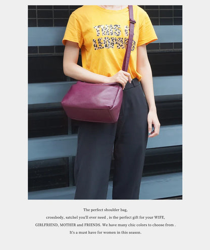 Elegant Genuine Leather Women's Shoulder Bag Trendy Crossbody Messenger Bag for Ladies Dark Red Blue 100% Satchels Hobo