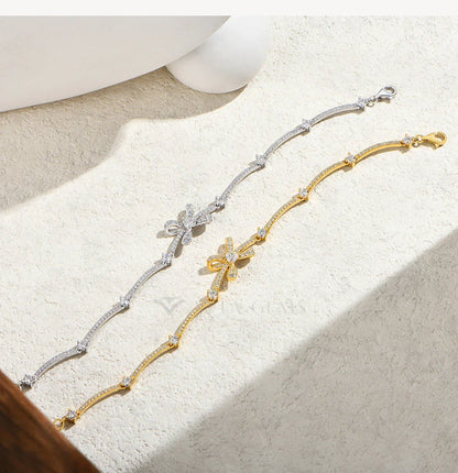 Bow Star Moissanite Bracelets for Women S925 Silver Adjustable 16+3cm Elegant Romantic Engagement Jewelry Gifts for Her