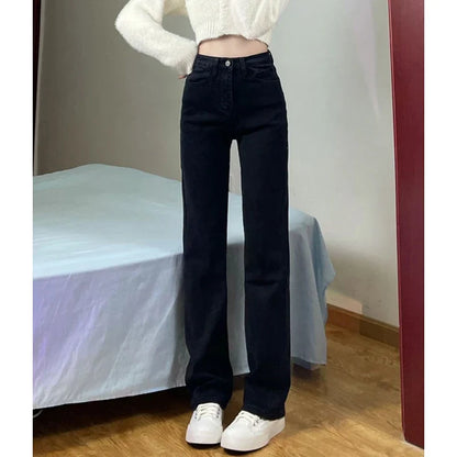 Women Straight Leg Elastic Jeans Pants Lady Comfortable High Waisted Denim Pants Girls Classic Designer Jeans Trousers
