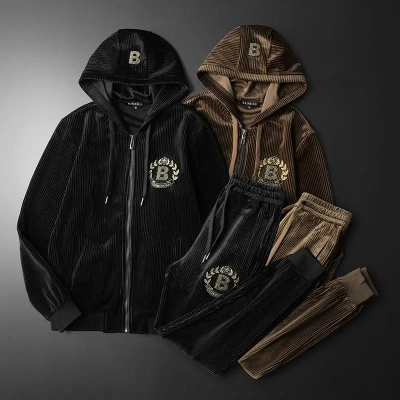 Hoodies For Men Autumn and Winter high quality Gold Velvet Thickened suit plus size Sports suit Two-piece Set pant sets