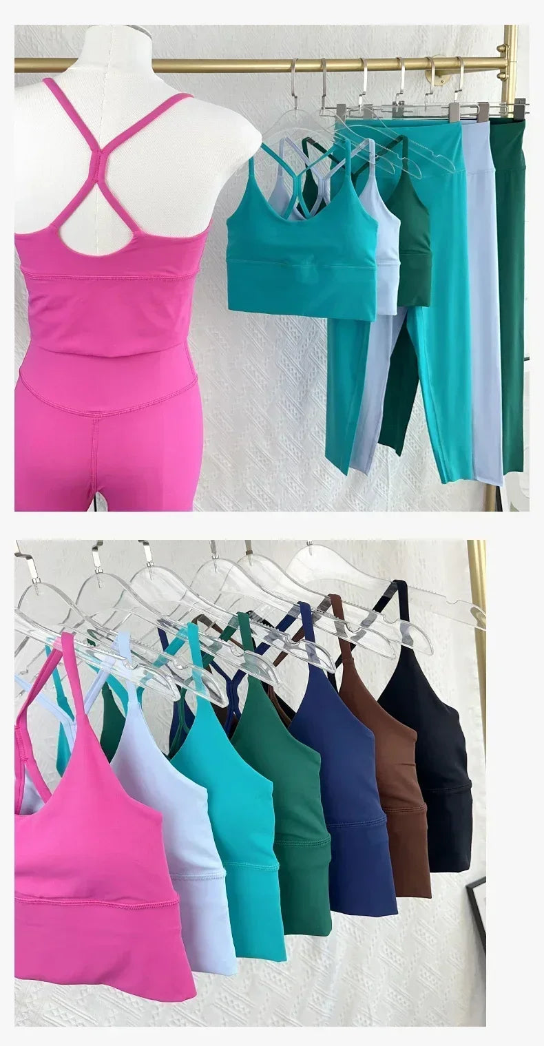 2 Piece Yoga Set Sportswear Fitness Suits Sexy Cross back Yoga Tops Elasticity High Waist Leggings Running Sports Clothing