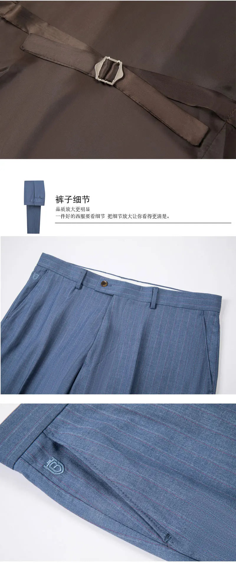 Men's Classic Formal Pinstripe Tuxedos Suits 3 Pieces Slim Fit Blazer Peak Lapel Two Button Groomsmen Wedding Dress Business