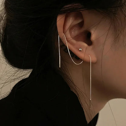 Retro Classic Long Tassel Ear Line Drop Dangle Earring for Women Charm Silver Color Stainless Steel Chain Hanging Earing Jewelry