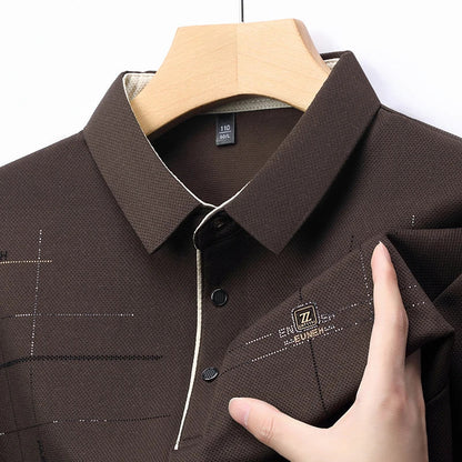 2025 Latest Autumn New Men's Long Sleeve Polo Shirt Middle Aged Business Comfortable Solid Color Men's Collar T-shirt