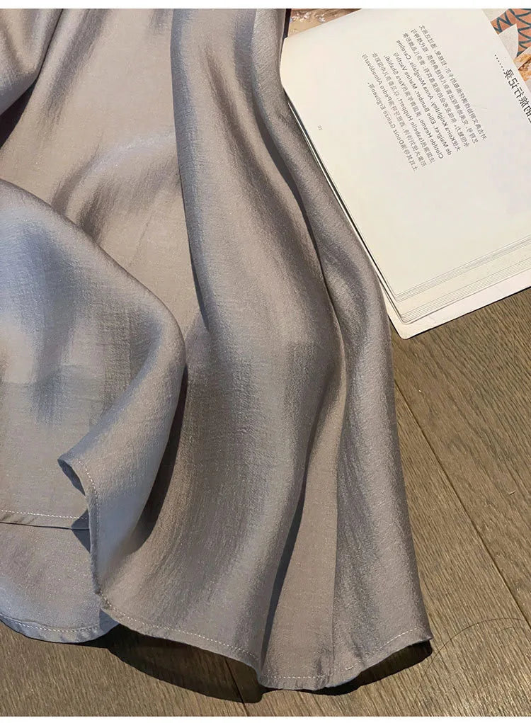 French fashion senior sense half skirt women's summer small A-line silk skirt thin high waist knitted slimming long skirt