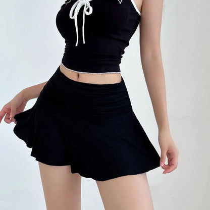 Sweet Pleated Super Mini Skirt Fashion Versatile Black Low-Waisted Skirts Tennis Dance Fitness Short Skirts Women Summer Skirts