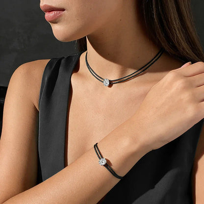 3CT Oval Cut Moissanite Braided Cord Bracelets for Women Men Adjustable Sliding-Knot Dainty Pure S925 Silver Chain D VVS1