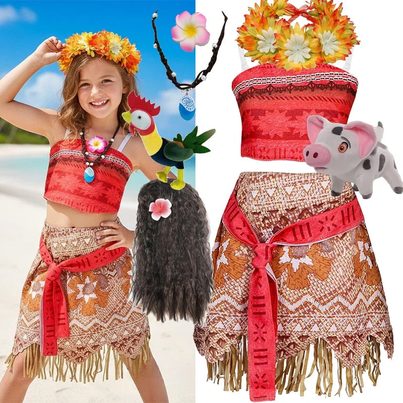 Movie Moana Girl Dress Halloween Cosplay Party Costume Princess Fancy Clothes Children Vaiana Outfit Dress