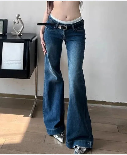 Y2K Streetwear Low-Waisted Jeans Women Korean Fashion Slimming Denim Flares Pants Spring Summer Sexy Wide Leg Trousers