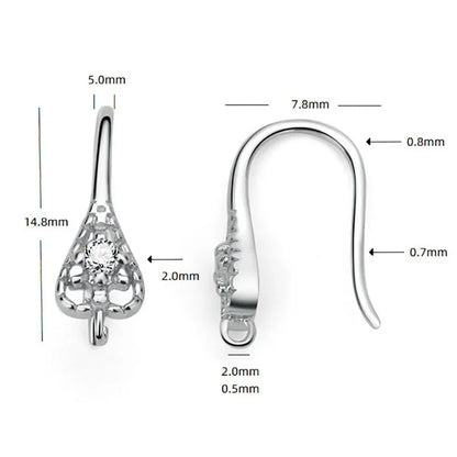 TrustDavis Real 925 Sterling Silver Fashion Dazzling CZ Opening Handmade Ear Hook Earring DIY Accessories Fine Jewelry HY365