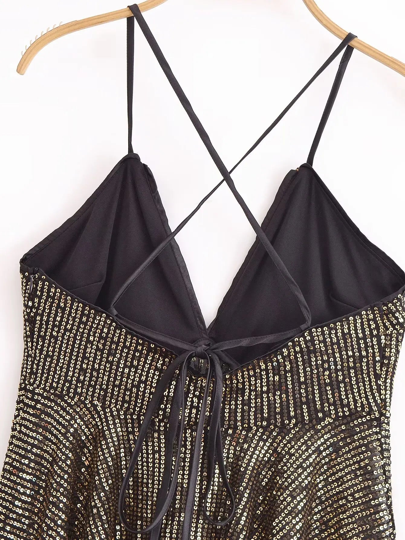 2025 Women Chic Deep V Neck Sequined Design Sling Camis Tank Lady Backless Cross Sexy Shirt Blouse Tops LS7381
