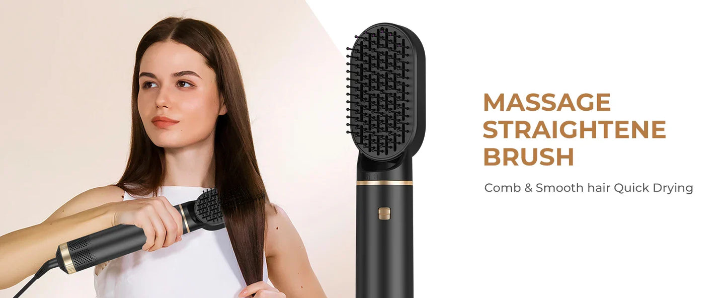 Hair Dryer 5 in 1 Electric Comb Negative Ion Straightener Comb Curling Iron Detachable Multifunctional Heating Brush Hair Dryer