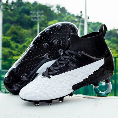 Black Men Soccer Shoes AG/FG Cleats Training Football Boots For Men High Ankle Sport Shoes Kids Adults Sneakers 35-45