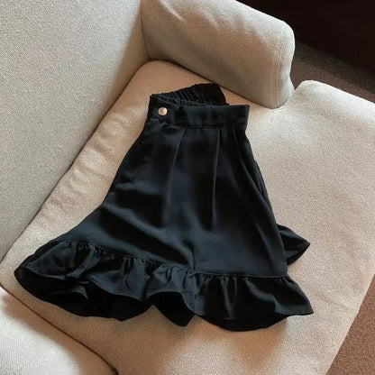 Shorts Women A-line Loose Ruched Ruffles Elastic High Waist Solid Body Building Summer Loose Ins Chic All-match Plus Size 5XL