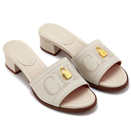 Fashion Monogram Print Elegant Design Women's Low Heeled Slippers Solid Color High Quality Metal Lock Simple Single Shoes