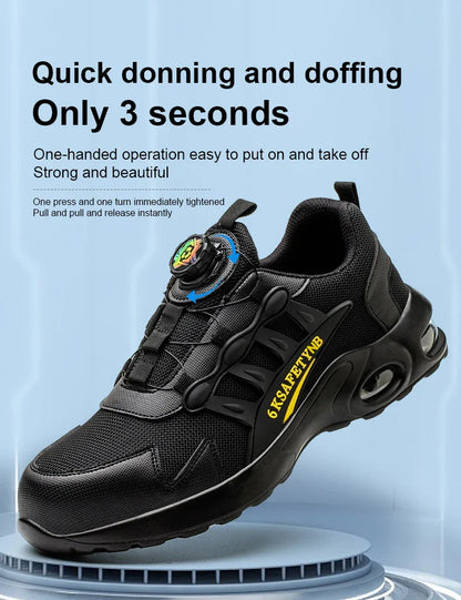 Men Safety Shoes Steel Toe Shoes Indestructible Shoes Lightweight Puncture Proof Work Boots Rotating Button Safety Shoes