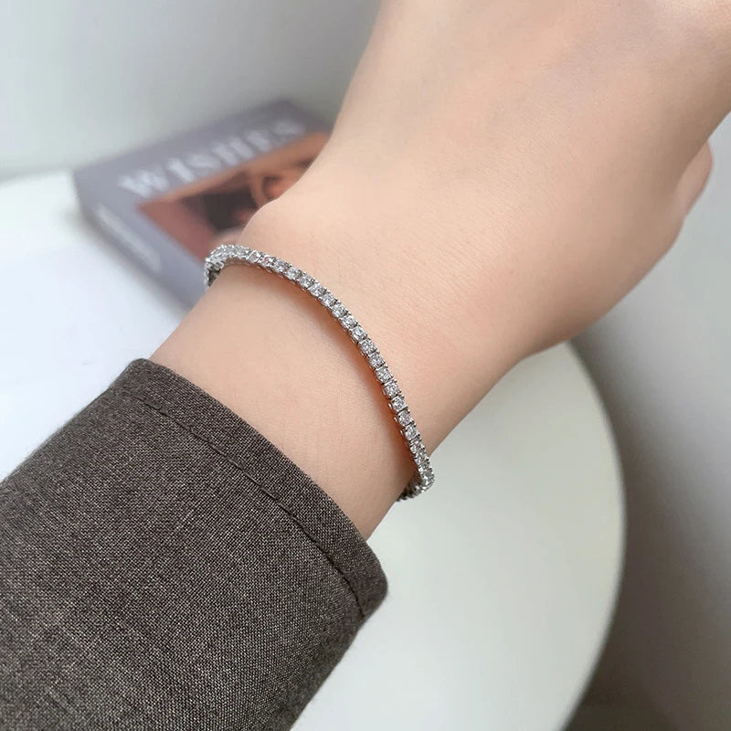New In Real D Color Full 2mm 0.03CT Moissanite Tennis Bracelet For Women S925 Silver Plated 18K Diamond Link Bracelets Gift