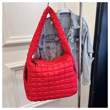 Casual Ruched Hobos Women Shoulder Bags Quilted Padded Crossbody Bag Large Capacity Nylon Puffer Tote Bag Big Shopper Purses
