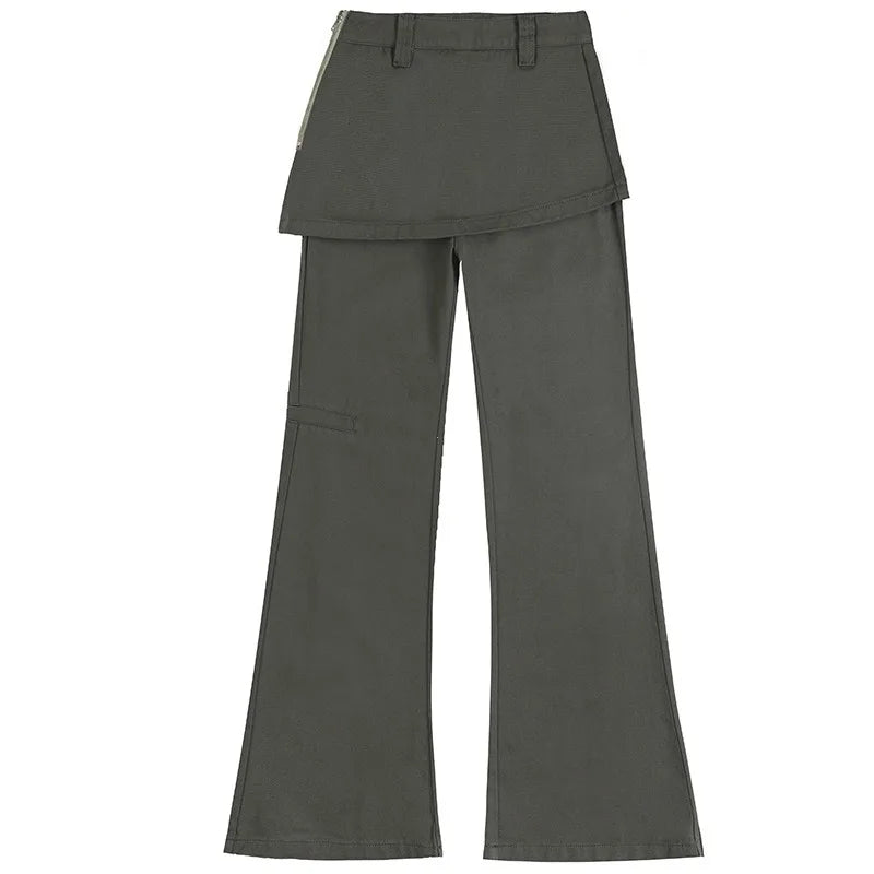 Calça Jeans Plus Size Falsa de Duas Peças Retrô Cortina Fart