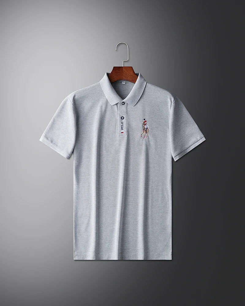 High end brand men's exquisite printed polo shirt short sleeve 2024 summer new cool and comfortable silk casual lapel T-shirt
