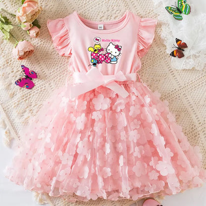 Girls Summer Dress Cartoon Bow Tutu Dress 3D Butterfly Cute Cotton Party Casual Dress for Baby 2-6 Years