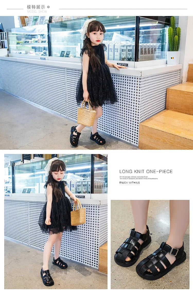 Children Hollow Out Shoes Boys Girls Roman Shoes British Style Non-slip Fashion Kids Toes Capped Shoes Peep Toe Solid Color