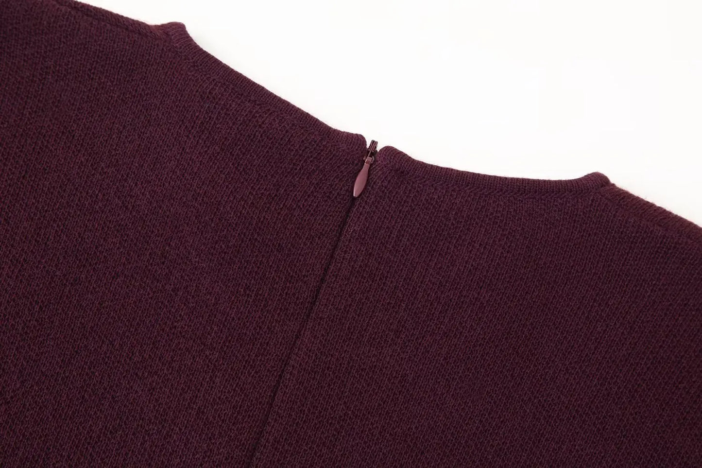 Women Elegant Half Sleeves O-Collar Pleated Dress Spring Woman Rear Zipper Splicing Vintage Casual Knitted Long Dress